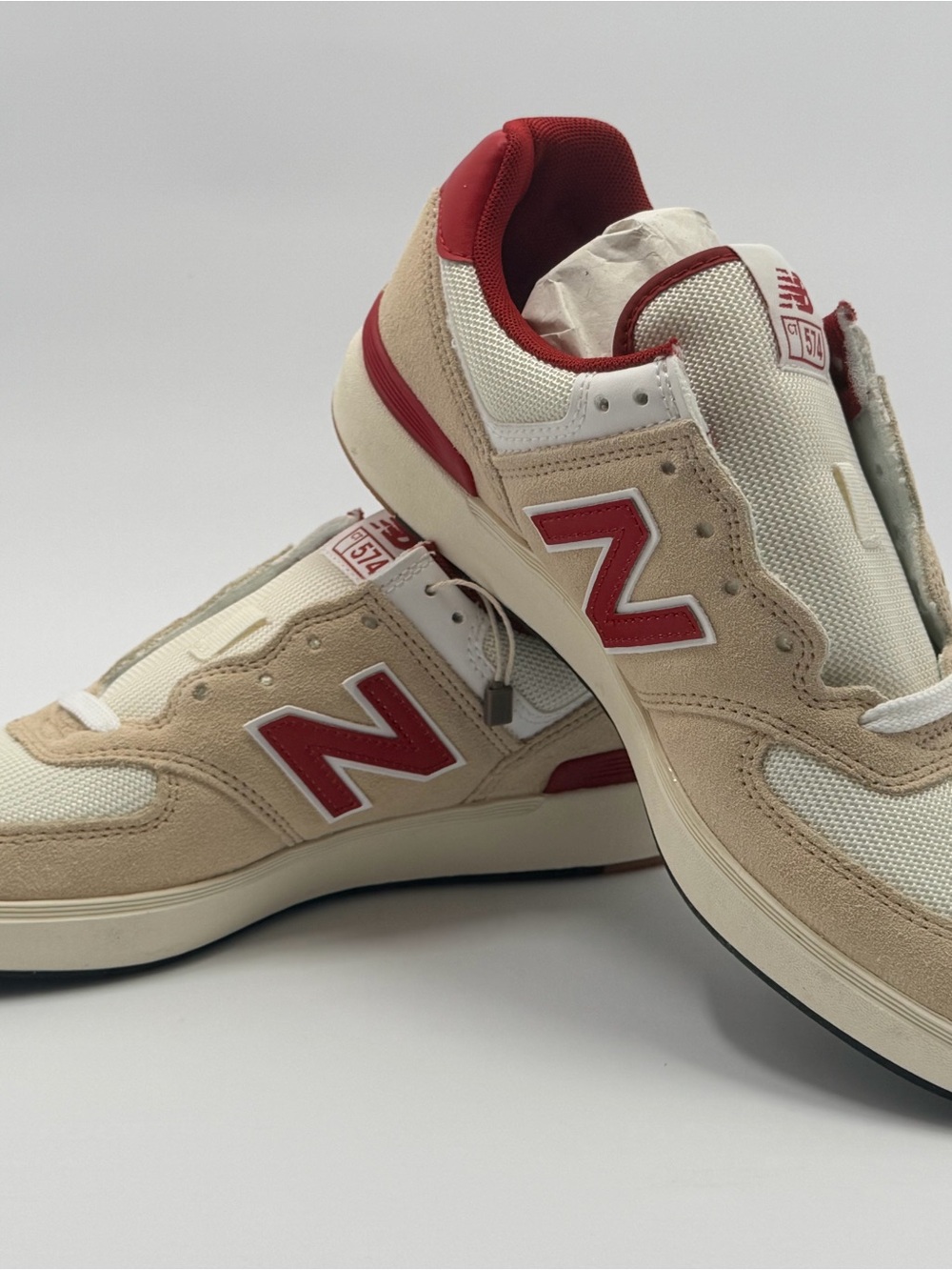 New Balance Beige and Red Retro Sneakers